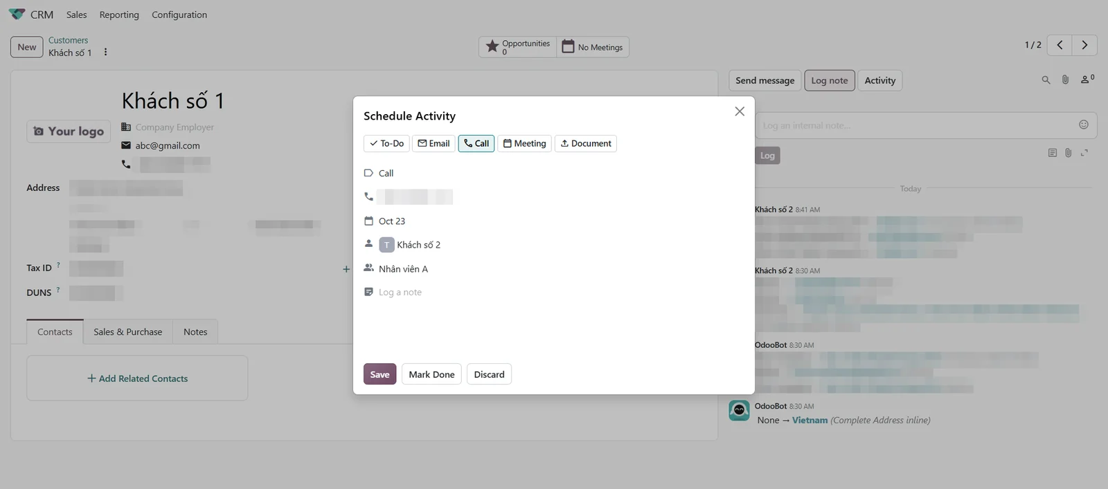 Hẹn lịch follow-up khách hàng bằng Schedule Activity trong Odoo CRM